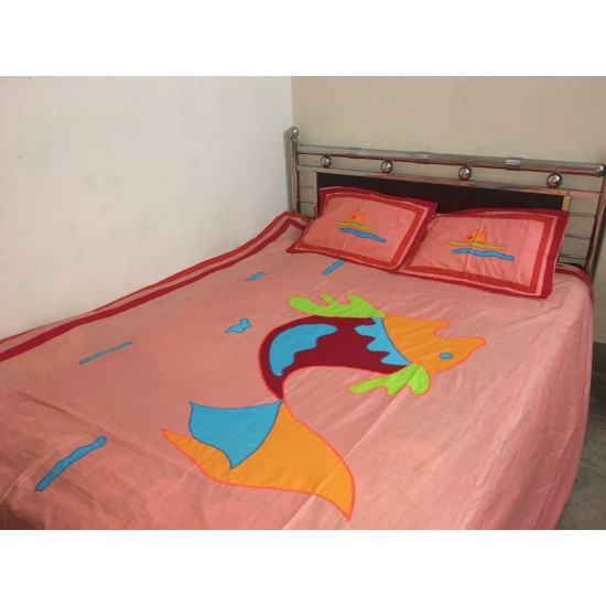 High quality hand made Applique bed sheet with 2 pillow cover