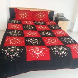 High quality hand made Applique / crochet bed sheet with 2 pillow cover