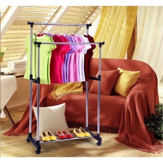 Wheels Mesh Shoe & Clothes Rack Stand 