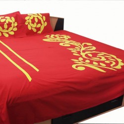 Embroidered Applique Bed Cover with two pillow cover