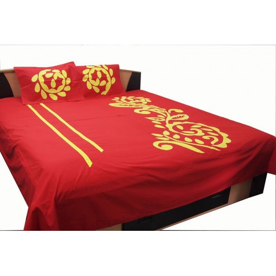 Embroidered Applique Bed Cover with two pillow cover