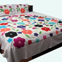 Embroidered Applique Bed Cover with two pillow cover