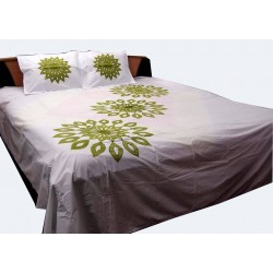 Embroidered Applique Bed Cover with two pillow cover