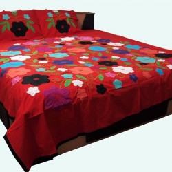 Embroidered Applique Bed Cover with two pillow cover