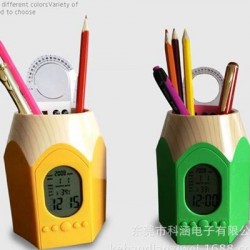 Multi Function Charming Pencil Shaped Tip Pen Holder With Calendar And Electronic Alarm Clock