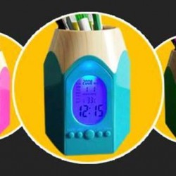 Multi Function Charming Pencil Shaped Tip Pen Holder With Calendar And Electronic Alarm Clock