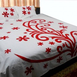 Embroidered Applique Bed Cover with two pillow cover