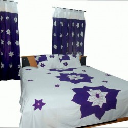 Embroidered Applique Bed Cover with two pillow cover