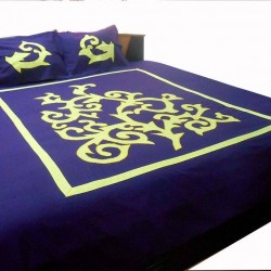 Embroidered Applique Bed Cover with two pillow cover