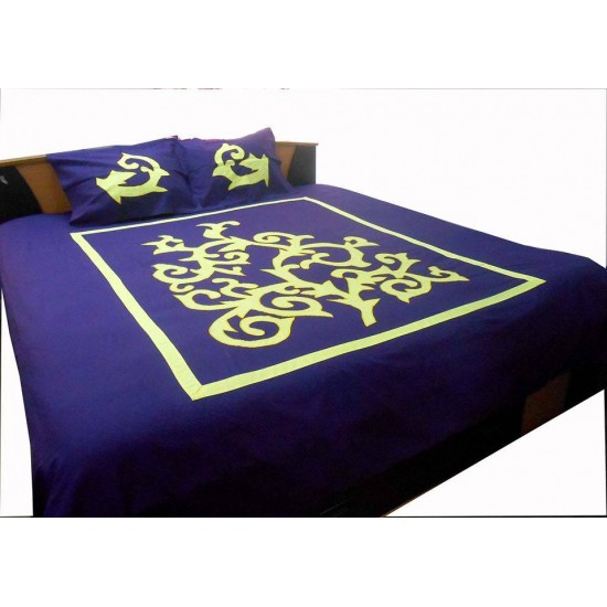 Embroidered Applique Bed Cover with two pillow cover