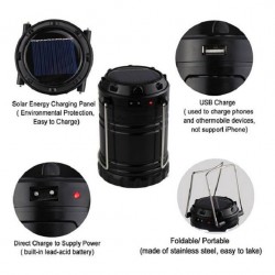 Ultra Bright Collapsible Portable Solar Rechargeable LED Camping Lantern Light Emergency Lamp with USB Charging Black