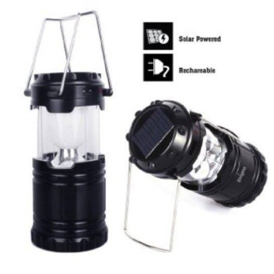 Ultra Bright Collapsible Portable Solar Rechargeable LED Camping Lantern Light Emergency Lamp with USB Charging Black