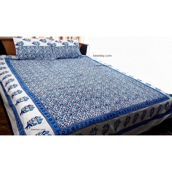 Block Printed Bed Cover with two pillow cover