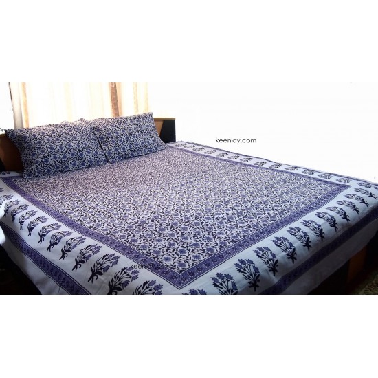 Block Printed Bed Cover with two pillow cover