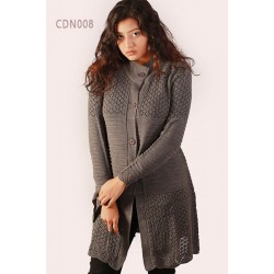 Women Grey Jacquard Fashion Design Front-Open Sweater