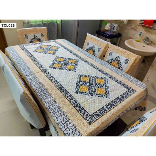 Block table cloth with 6 chair cover
