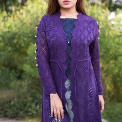 Women Purple Open Knit Front-Open Sweater DM-503