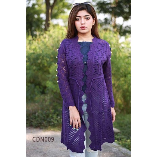 Women Purple Open Knit Front-Open Sweater DM-503