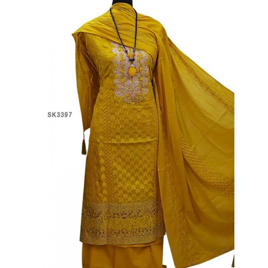 Heavy Embroidery and Stone Work Cotton Salwar Kameez