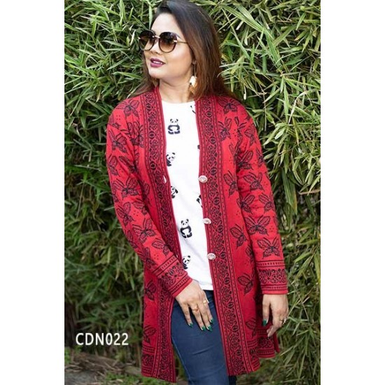 Women Black & Maroon Front Open Butterfly Design Cardigans DM-523