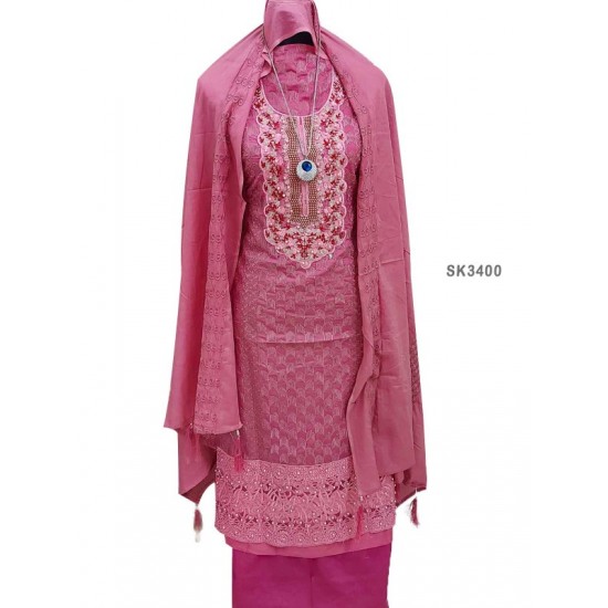 Heavy Embroidery and Stone Work Cotton Salwar Kameez
