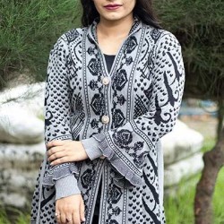 Women Black & Grey Front Open Nungor Design Sweater DM-520