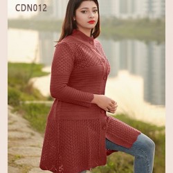 Women Maroon Jacquard Fashion Design Front-Open Sweater DM-510