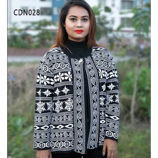 Women Black & White Front Open Short Cardigans ( Free Size ) DM-529