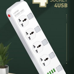 Product Name: LDNIO Power Strip 4 Port With 4 USB EU (SC4408) - White.