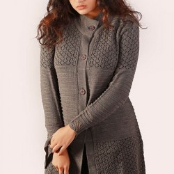 Women Grey Jacquard Fashion Design Front-Open Sweater DM-502