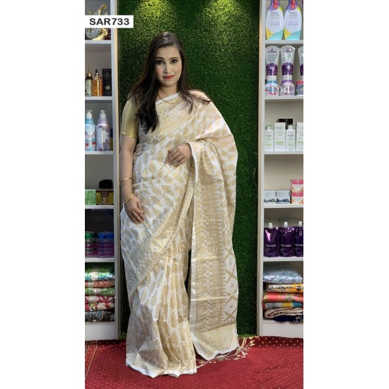 Screen Print Indian Half Silk Saree