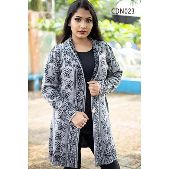 Women Black & Grey Front Open Butterfly Design Cardigans DM-524