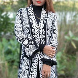 Women Black & White Front Open Fashion Design Cardigans DM-526