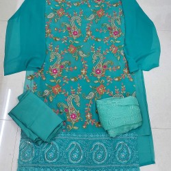Semi Stitched 4pcs High Quality Embroidery Salwar Kameez