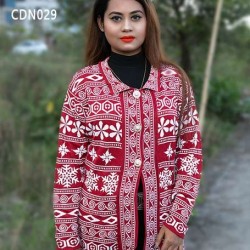 Women Maroon & White Front Open Short Cardigans ( Free Size )