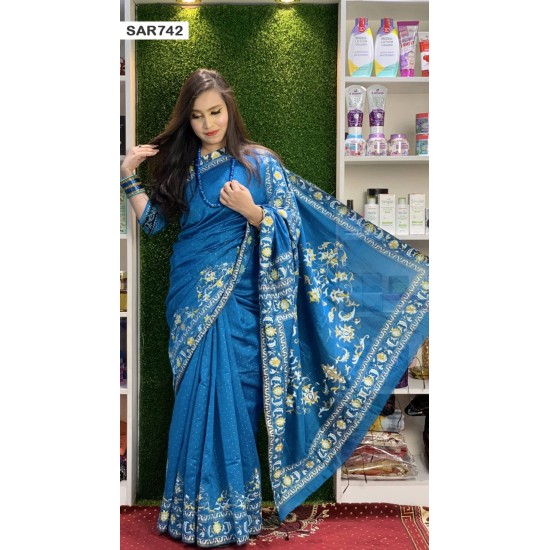 Screen Print Indian Half Silk Saree