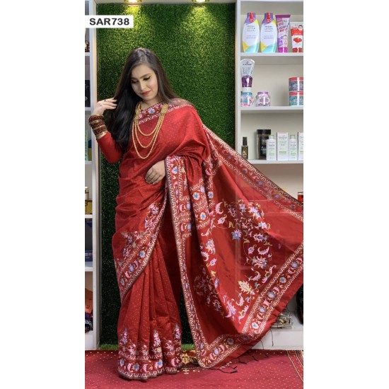 Screen Print Indian Half Silk Saree