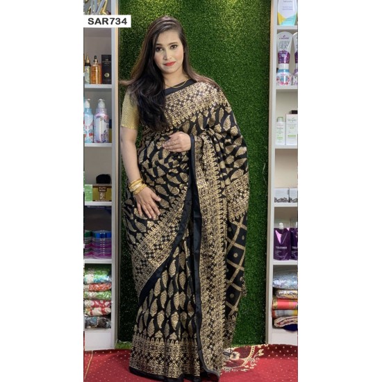Screen Print Indian Half Silk Saree