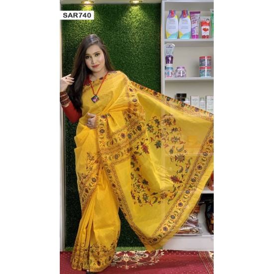 Screen Print Indian Half Silk Saree