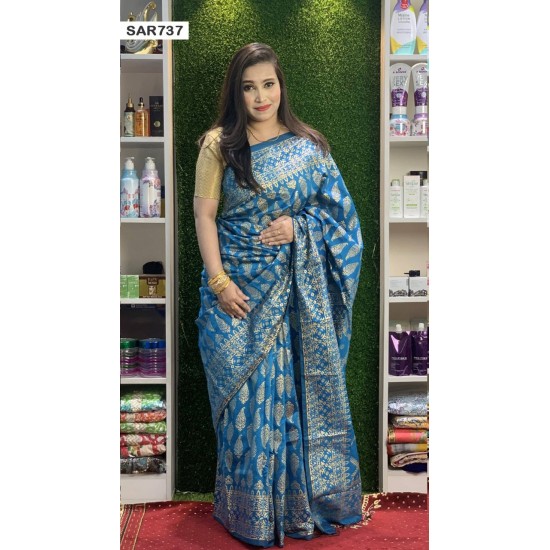 Screen Print Indian Half Silk Saree