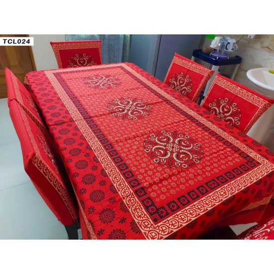 Block table cloth with 6 chair cover