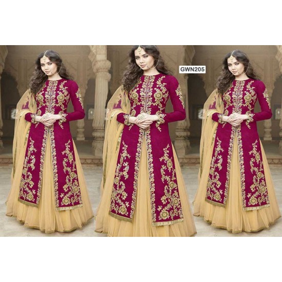 Premium Quality Unstitched Gown with Embroidery Work