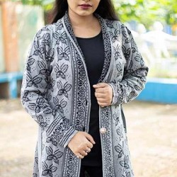 Women Black & Grey Front Open Butterfly Design Cardigans