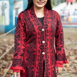 Women Black & Maroon Front Open Fashion Design Cardigans