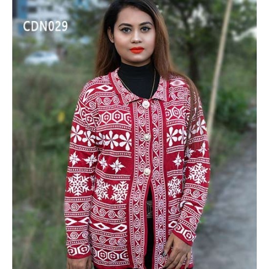 Women Maroon & White Front Open Short Cardigans ( Free Size )