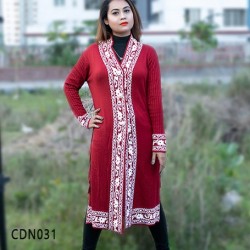 Women Maroon & White Front Open Fashion Design Full Long Cardigans
