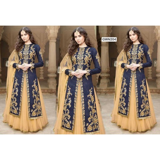 Premium Quality Unstitched Gown with Embroidery Work