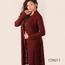 Women Maroon Self Design Longline Front-Open Sweater
