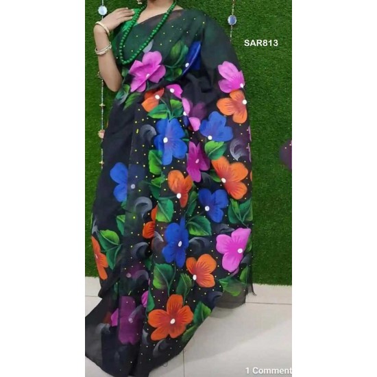 Colorful half silk hand paint saree