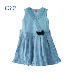 Solid Check 100 % Cotton Frock Toddler Girls